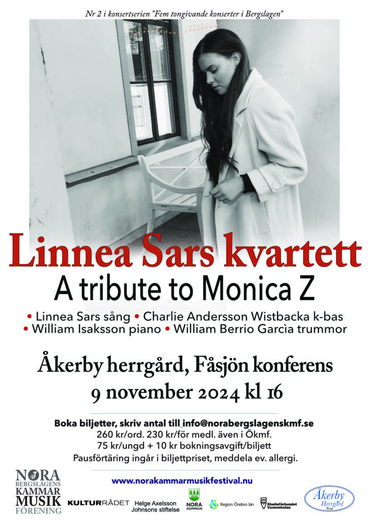 Konsertaffisch Linnea Sars kvartett När: 9 november 2024 Plats: Åkerby herrgård Fåsjön konferens